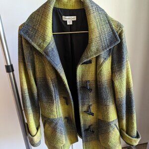 Size 10 Coldwater Creek Wool Blend Green/Yellow Plaid Peacoat